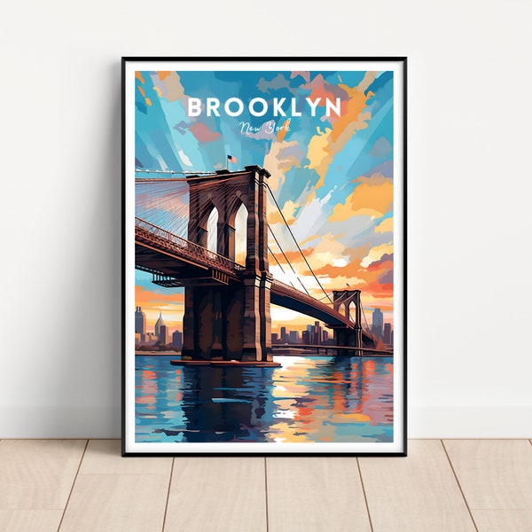 Brooklyn Travel Poster, Brooklyn Wall Art, Brooklyn Print, New York Poster, Printable New York Wall Art, Brooklyn Bridge, New York gift