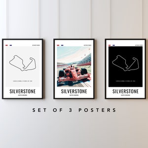 Set of 3 Silverstone Grand Prix prints, Silverstone Grand Prix Poster set, F1 poster set, Grand Prix print set, Silverstone track print, F1