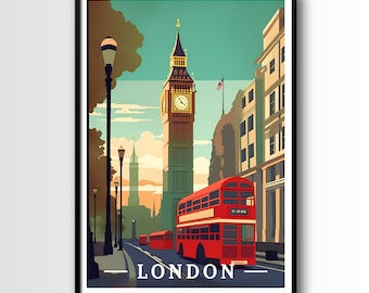 Póster de viaje a Londres, impresión de arte mural de Londres, póster de arte de viaje a Londres, descarga digital, arte mural de Londres imprimible, arte mural de Londres