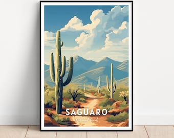 Poster van Saguaro National Park, kunstwerk met woestijncactus (digitale download)