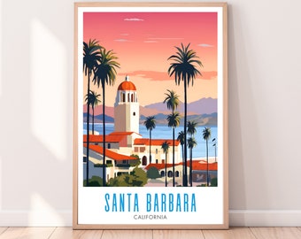 Affiche de voyage Santa Barbara, impression Santa Barbara, art mural Santa Barbara, téléchargement numérique, art mural Santa Barbara, affiche Californie