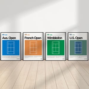 Set di poster del Grande Slam di tennis, set di stampe di tennis, Wimbledon, poster dell'Open di Francia, poster dell'U.S. Open, Australian Open, regalo di tennis, Roland Garros