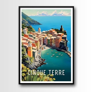 Cartel de viaje de Cinque Terre, cartel de viaje de Vernazza, descarga digital, impresión de Cinque Terre, arte de la pared de Italia, regalo de Cinque Terre, regalo de Vernazza