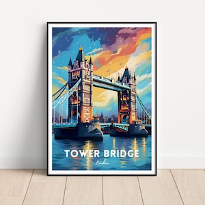 London Tower Bridge Travel Poster, London Wall Art, London Travel Print, Printable London Wall Art, Tower Bridge print, London gift