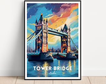 London Tower Bridge Travel Poster, Colorful Wall Art (Digital Download)