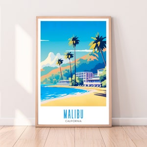 Malibu Travel Poster, Malibu Print, Malibu wall art, Digital Download, Printable Malibu Wall Art, California poster, Malibu gift, California
