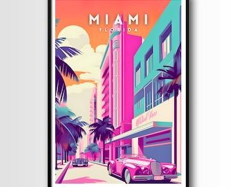 Miami Travel Poster, Miami Wall Art Print, Miami Travel Art Poster, Digital Download, Printable Miami Wall Art, Miami wall art