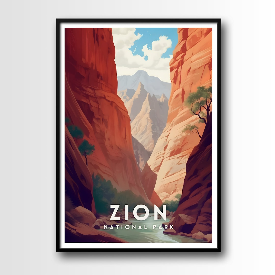 Zion National Park Travel Poster Zion Wall Art Print Zion Etsy