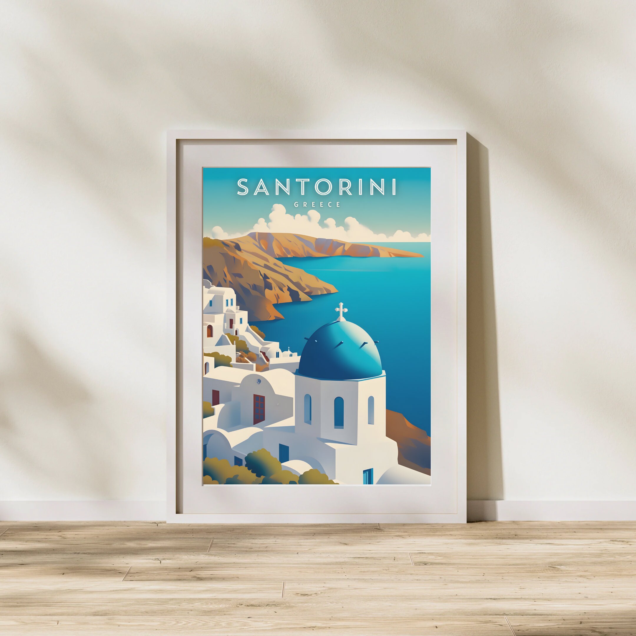 Santorini Travel Poster, Santorini Wall Art Print, Santorini Travel Art ...
