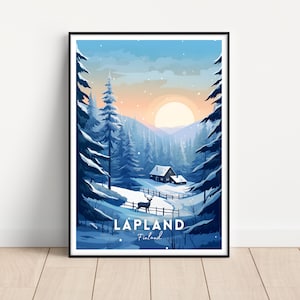 Lapland poster, Finland Travel Poster, Finland Wall Art Print, Lapland print, Lapland wall art, Finland print, Northern Lights poster, gift