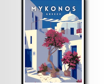 Mykonos Travel Poster, Mykonos Wall Art Print, Mykonos Travel Art Poster, Digital Download, Printable Mykonos Wall Art, Mykonos wall art