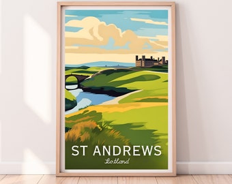 St Andrews Travel Poster, St Andrews Wall Art, St Andrews Travel Art Poster, Digital Download, St Andrews print, St Andrews golf course