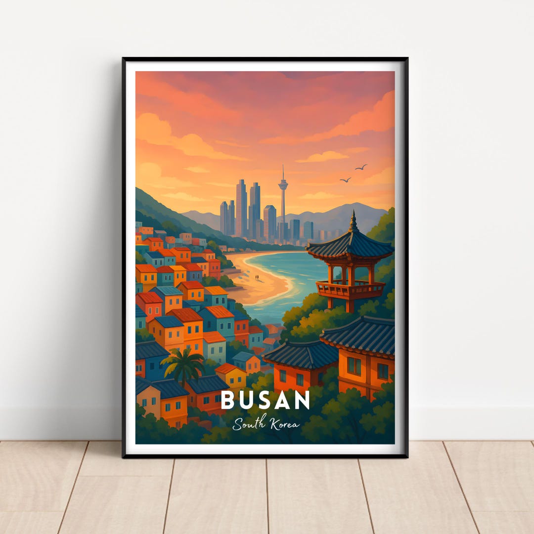 Busan South Korea Travel Poster: Minimalist Wall Art (digital