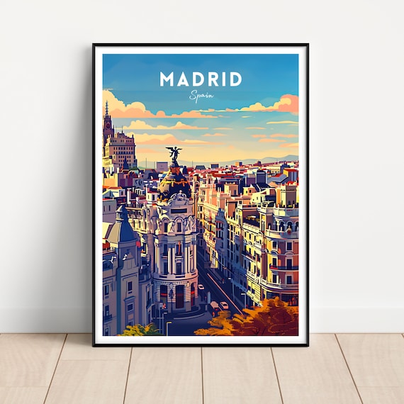 Madrid Spain Travel Poster, Skyline Art Print (digital Download