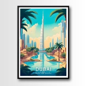 Dubai Travel Poster, Dubai Wall Art, Dubai Travel Art, Digital Download, Dubai print, United Arab Emirates, Burj Khalifa print, Dubai gift