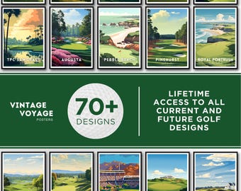Golf Prints mega bundle set, Augusta, Pebble Beach, Pinehurst, Golf course Posters, Golf Wall Art, golf course poster bundle, Gift, Sawgrass