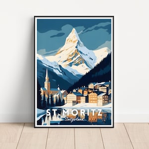 Póster de viaje de St. Moritz, póster de viaje de Suiza, impresión de viaje de St. Moritz, impresión de viaje de Suiza, descarga digital, arte de pared de St. Moritz