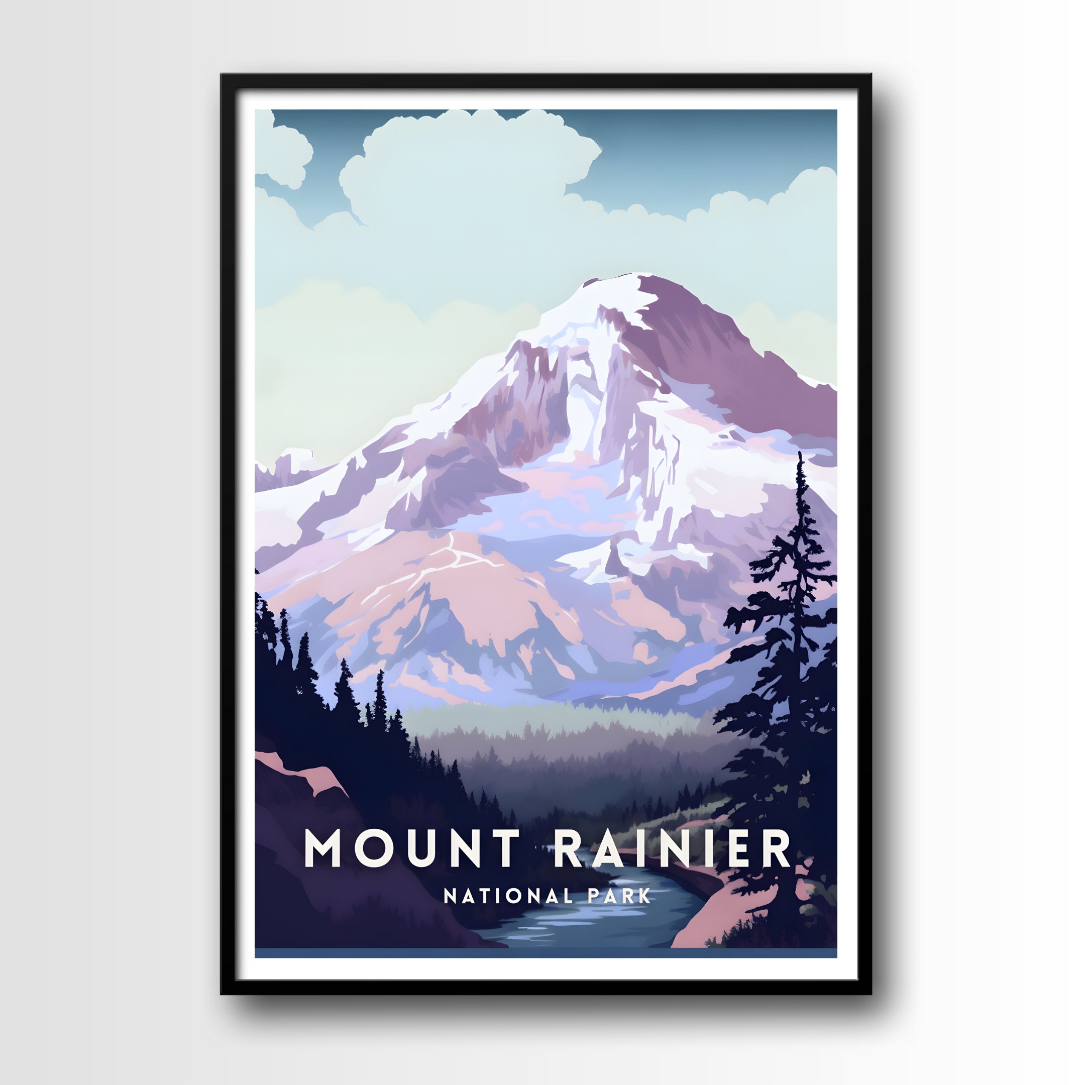 Mount Rainier Travel Poster, Mount Rainier Wall Art Print, Digital Download, Printable Mount ...