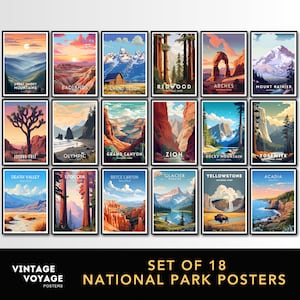 Ensemble de 18 affiches de parc national, ensemble d'art mural de parc national, ensemble d'affiches de parc national des États-Unis, téléchargement numérique, ensemble d'impression de parc national