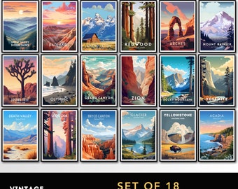 National Park Art Prints, USA Travel Posters, Set of 18 (Digital Download)