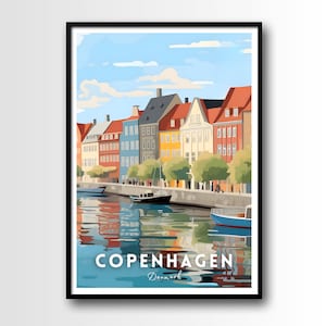 Póster de viaje de Copenhague, impresión de arte mural de Copenhague, póster de arte de viaje de Copenhague, descarga digital, arte mural de Copenhague imprimible