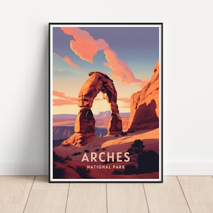 Póster de viaje del Parque Nacional Arches, Impresión del Parque Nacional Arches, Arte mural del Parque Nacional Arches, Descarga digital, Arte mural imprimible de Arches