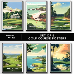 Golf Kunstdrucke Set, Augusta, Pebble Beach, Pinehurst, Golfkurs Poster, Golf Wandkunst, Digitaler Download, Golfkurs Plakat, Geschenk