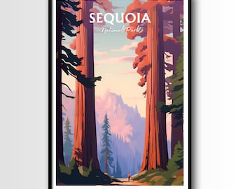 Poster di viaggio del Sequoia National Park, stampa del Sequoia National Park, arte murale del Sequoia National Park, download digitale, regalo Sequoia