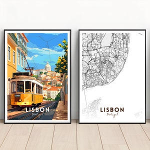 Ensemble d'affiches de Lisbonne, impression de Lisbonne, art mural de Lisbonne, affiche de carte de Lisbonne, impression du Portugal, affiche du Portugal, art mural du Portugal, cadeau du Portugal