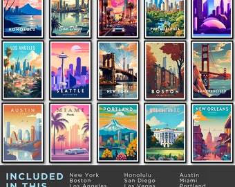 US City Poster Set, USA Wall Art (digital Download) - Etsy