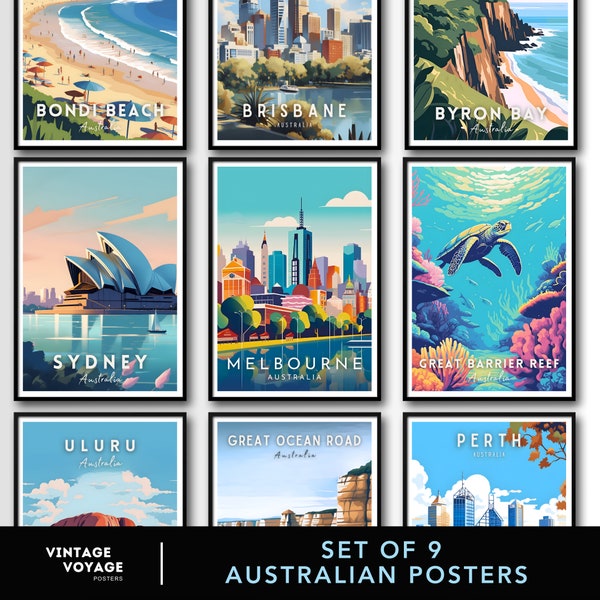 Australia Travel Poster set, Australia Wall Art set, Australia Poster set, Digital Download, Australia travel print set, Sydney poster, gift