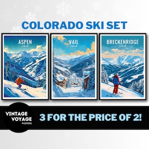 Colorado print set, Colorado ski poster set, ski print set, ski poster set, Vail Poster, Vail Print, Breckenridge, Aspen, gift for skier