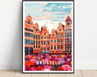 Poster de voyage à Bruxelles, art mural bruxellois, impression bruxelloise, art mural bruxellois imprimable, impression Belgique, affiche Belgique, cadeau Bruxelles