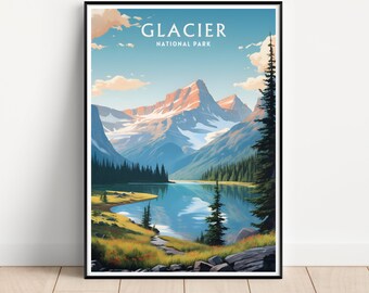 Poster di viaggio del Glacier National Park, arte murale del Glacier National Park, stampa del Glacier National Park, download digitale, stampa del National Park