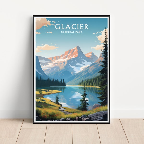 Glacier National Park Travel Poster, Glacier National Park Wall Art, Glacier National Park print, Digital Download, National Park print