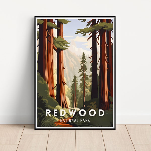 Redwood national park Travel Poster, Redwood Wall Art Print, Redwood Travel Art Poster, Digital Download, Redwood national park Wall Art