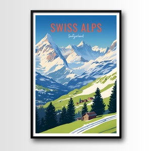 Schweizer Alpen Reiseplakat, Schweizer Alpen Wandkunst, Schweizer Alpen Druck, Digital Download, Schweiz Druck, Schweiz Poster, Schweizer Alpen Geschenk