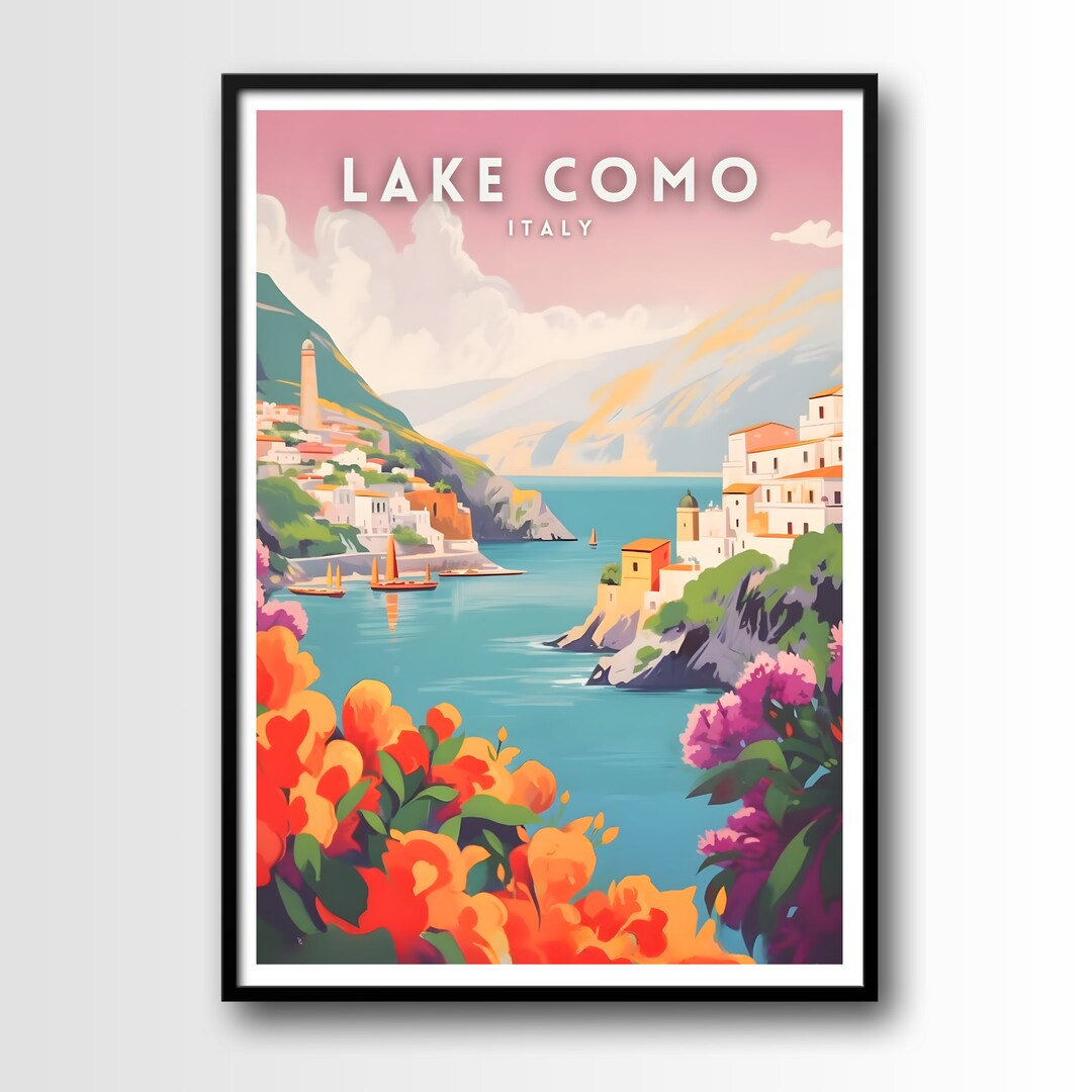 Lake Como Travel Poster Lake Como Wall Art Print Digital Etsy