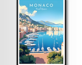 Monaco Travel Poster, Monaco Wall Art Print, Monaco Travel Art Poster, Digital Download, Monaco print, French Riviera poster, Monaco Gift