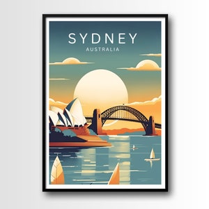 Póster de viaje de Sídney, impresión de arte mural de Sídney, póster de arte de viaje de Sídney, descarga digital, arte mural imprimible de Sídney, arte mural de Sídney
