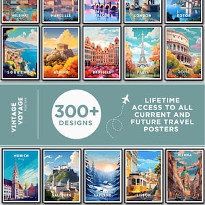 Travel poster mega bundle, travel print gallery, travel wall art set, landscape wall art, city posters, printable wall art, gift