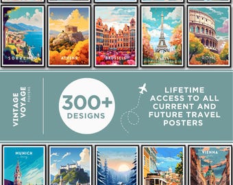 Travel poster mega bundle, travel print gallery, travel wall art set, landscape wall art, city posters, printable wall art, gift