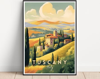 Tuscany Travel Poster, Tuscany Wall Art Print, Tuscany Travel Art Poster, Digital Download, Printable Tuscany Wall Art, Italy wall art