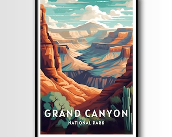 Poster di viaggio del Grand Canyon, stampa artistica da parete del Grand Canyon, poster di viaggio artistico del Grand Canyon, download digitale, stampabile arte da parete del Grand Canyon