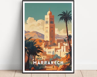Marrakech Morocco Travel Poster, Vintage Landmark Art (Digital Download)