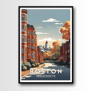 Póster de viaje a Boston, impresión de arte mural de Boston, póster de arte de viaje a Boston, descarga digital, arte mural imprimible de Boston, arte mural de Boston
