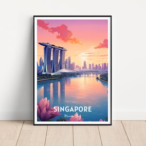 Singapore Travel Poster, Singapore Wall Art, Singapore print, Digital Download, Marina Bay Sands poster, Singapore gift, Travel gift