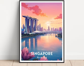 Singapore Travel Poster, Singapore Wall Art, Singapore print, Digital Download, Marina Bay Sands poster, Singapore gift, Travel gift