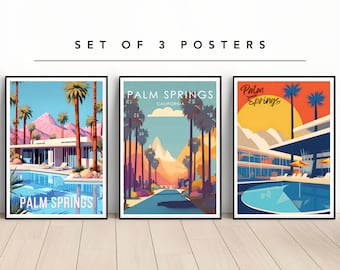 Palm Springs Art Print Set, Travel Poster, Mid-Century Poolside (Digital Download)