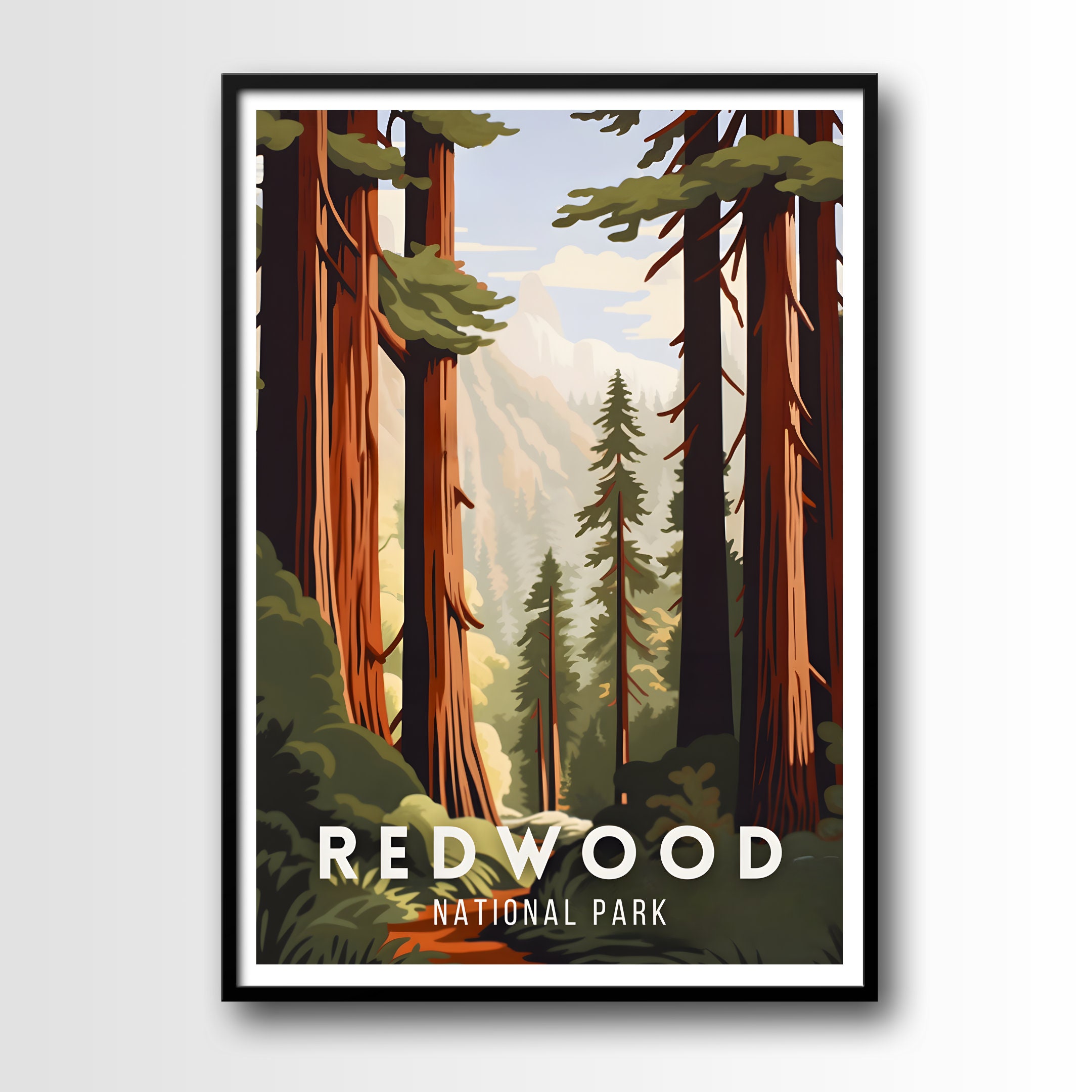 Redwood National Park Travel Poster Redwood Wall Art Print - Etsy
